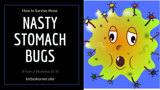 Now is the time of year when all the stomach bugs are floating around. When you have a large family like we have it can get very stressful. So how do we handle the stomach bug or nasty bug as my little ones call it?