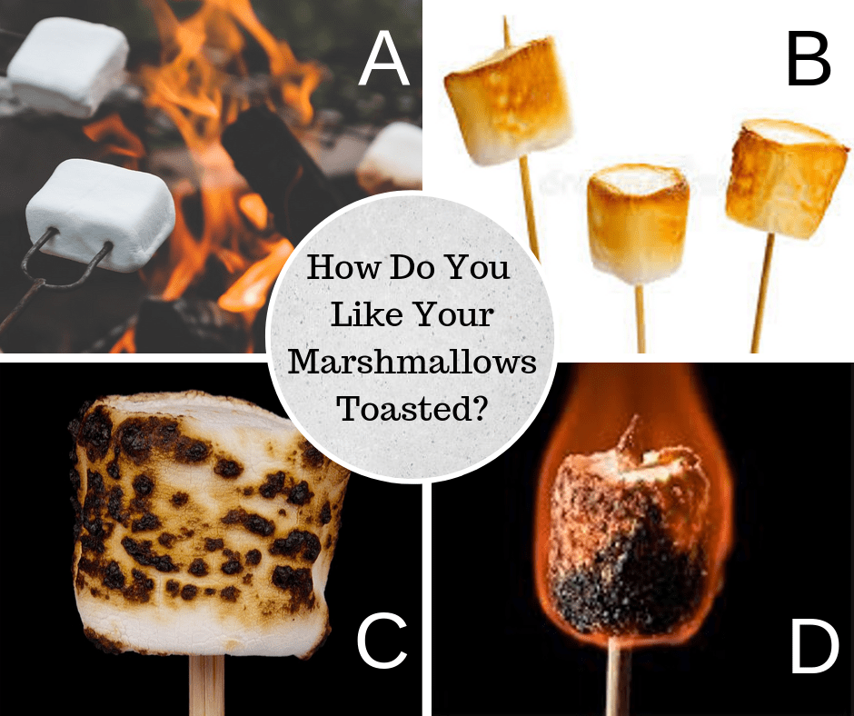 How do you like your marshmallows? Personally, I like mine burnt and smushed between a couple of graham crackers with some chocolate... best eaten on a cool night beside a warm campfire.